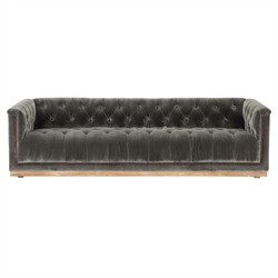 Emmy Rustic Grey Upholstered Velvet Tufted Nailhead Trim Sofa - Large - 95"W
