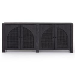 Kashton Mid Century Black Wash Mango Wood Arched Cane 4 Door Sideboard