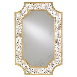 Gretel Coastal Beach Gold Iron Frame Natural Oyster Shell Wall Mirror