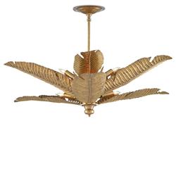 Pyro Hollywood Regency Gold Iron Black Marble Tropical Leaf Semi Flush Mount