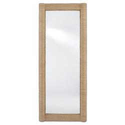 Mara Coastal Beach Brown Abaca Rope Clear Glass Floor Mirror