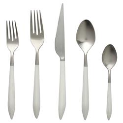 Ares Modern White Stainless Steel 5 Piece Flatware Place Setting