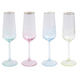 Rainbow Modern Classic Assorted Champagne Flute Glass - Set of 4