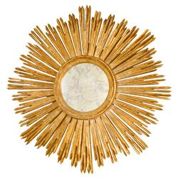 Worlds Away Margeaux Gold Leaf Wood Round Starburst Antique Wall Mirror