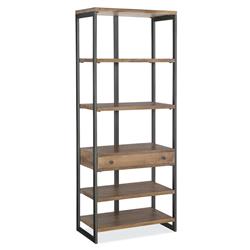 Tristan Industrial Brown Mango Wood Open Back Grey Iron Frame Office Etagere