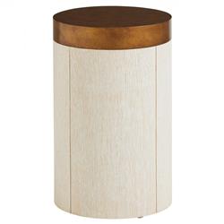Crest Rustic White Oak Wood Brass Top Cylindrical Base End Table