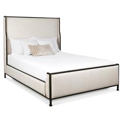 Linnea Modern Lyric Ivory Upholstered Matte Black Iron Wingback Bed - Queen