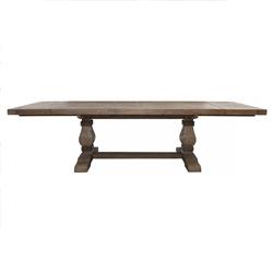 Becille French Brown Pine Wood Rectangular Extendable Dining Table - 84-114"W