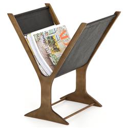 Fely Rustic Lodge Brown Aluminum Frame Black Faux Leather Magazine Rack