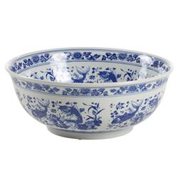 Orla Global Bazaar Blue Accent White Porcelain Fish Bowl
