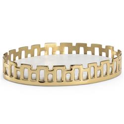 Monroe Regency White Marble Brass Metal Round Tray - Small