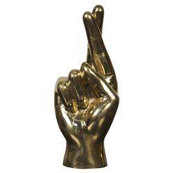 Farella Industrial Loft Decorative Brass Fingers Crossed Hand Sculpture