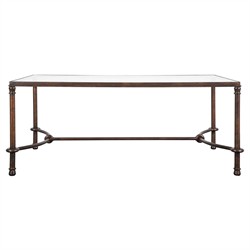 William Updated Traditional Bronze Patina Iron Glass Rectangular Coffee Table