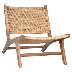 Lemar Coastal Beach Brown Teak Wood Frame Rattan Seat Back Occasional Chair