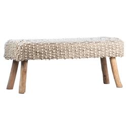Radda Rustic Lodge White Upholstered Wool Brown Wood Bench