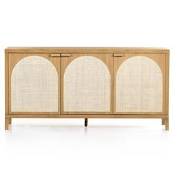 Allie Coastal Light Brown Oak Wood Natural Woven Cane Sideboard