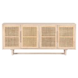 Marina Coastal Beach White Washed Mango Wood Woven Cane Sideboard