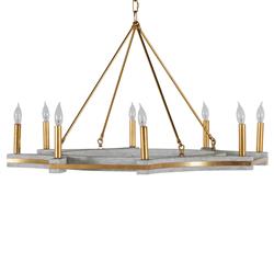 Lockhart French Grey Wood Vintage Gold Iron Candle Style Chandelier
