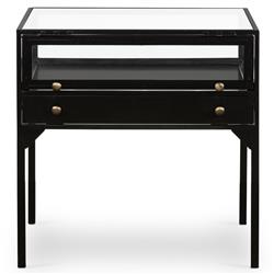 Katren Industrial Loft Black Metal Rim Clear Glass Top Square End Table