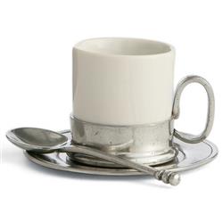 Tuscan French Country White Ceramic Espresso Cup &amp; Saucer Set