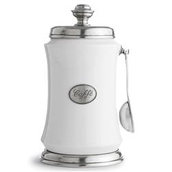 Tuscan French Country White Ceramic Coffee Canister with Spoon