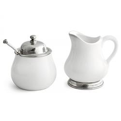 Tuscan French Country White Ceramic Sugar and Creamer Set