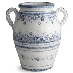 Burano Coastal White Ceramic Blue Lace 2-Handled Urn