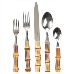 Juliska Coastal Beach Brown Bamboo Silver Stainless Steel 5 Piece Flatware Set
