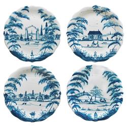 Juliska Country Estate Delft Blue Ceramic Party Plates - Set of 4