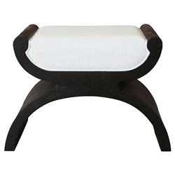 Worlds Away Janna Rustic Lodge Black Oak White Upholstered Seat Stool