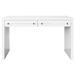 Worlds Away Ralph Rustic White Lacquer Wood Clear Acrylic Handle Desk