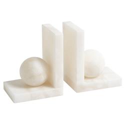 Elise Modern Natural White Alabaster Ball Bookends - Pair
