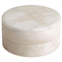 Suri Modern Natural White Alabaster Round Swivel Decorative Box