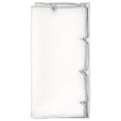 Divot Modern Silver Edge White Linen Napkin - Set of 4