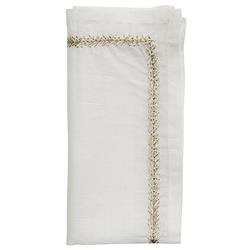 Jardin Modern Gold Embroidered White Linen Napkin - Set of 4