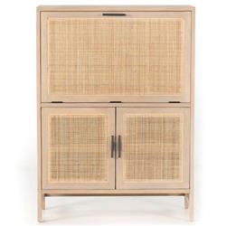 Corazon Global Bazaar Natural Woven Cane Brown Mango Wood Bar Cabinet