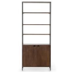 Theodore Industrial Loft Brown Wood Grey Iron Frame Open Back Display Bookcase
