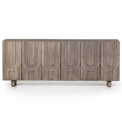 Celia Modern Classic Aged Grey Carved Wood Media Console