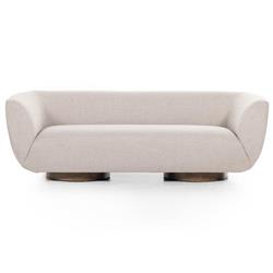 Sabina Modern Classic Beige Performance Brown Wood Base Tight Back Sofa - 87"W