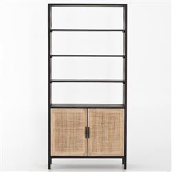 Corazon Global Baazar Black Acacia Wood Mango Woven Cane Open Back Bookcase