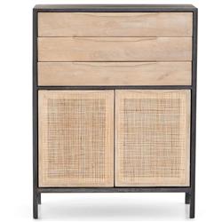 Rhian Coastal Beach Black Mango Wood Natural Woven Cane Dresser