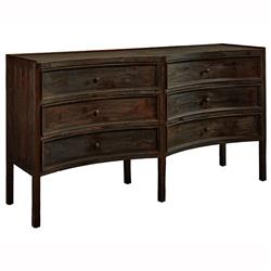Kadence Rustic Dark Brown Pine Wood Dovetail 6 Drawer Concave Double Dresser