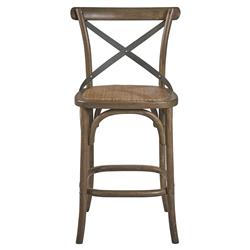 Maze Rustic Brown Seat Oak Wood Frame Grey Iron Cross Back Counter Stool