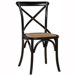 Maze Black Birch Wood Brown Woven Rattan Cross Back Dining Side Chair