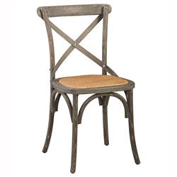 Maze Grey Oak Wood Brown Woven Rattan Cross Back Dining Side Chair