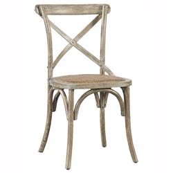 Maze Soft Grey Oak Wood Brown Woven Rattan Seat Cross Back Dining Side Chair