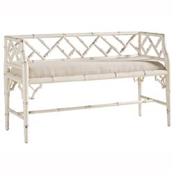 Jaelynn Coastal Beige Performance White Distressed Mahogany Wood Entryway Bench