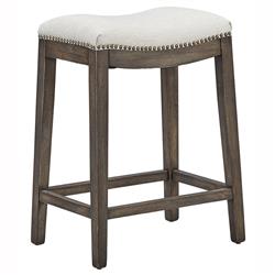 Amari French White Performance Grey Oak Wood Nailhead Backless Bar Stool