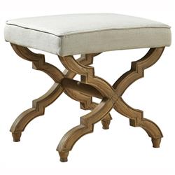 Amari French Country Beige Performance Brown Solid Oak Wood Rectangular Foot Stool