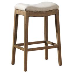 Amari French White Performance Brown Oak Wood Nailhead Backless Counter Stool